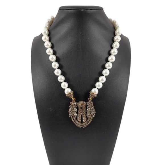 Heidi Daus Art Deco Style Faux Pearl & Crystal Beaded Necklace With box